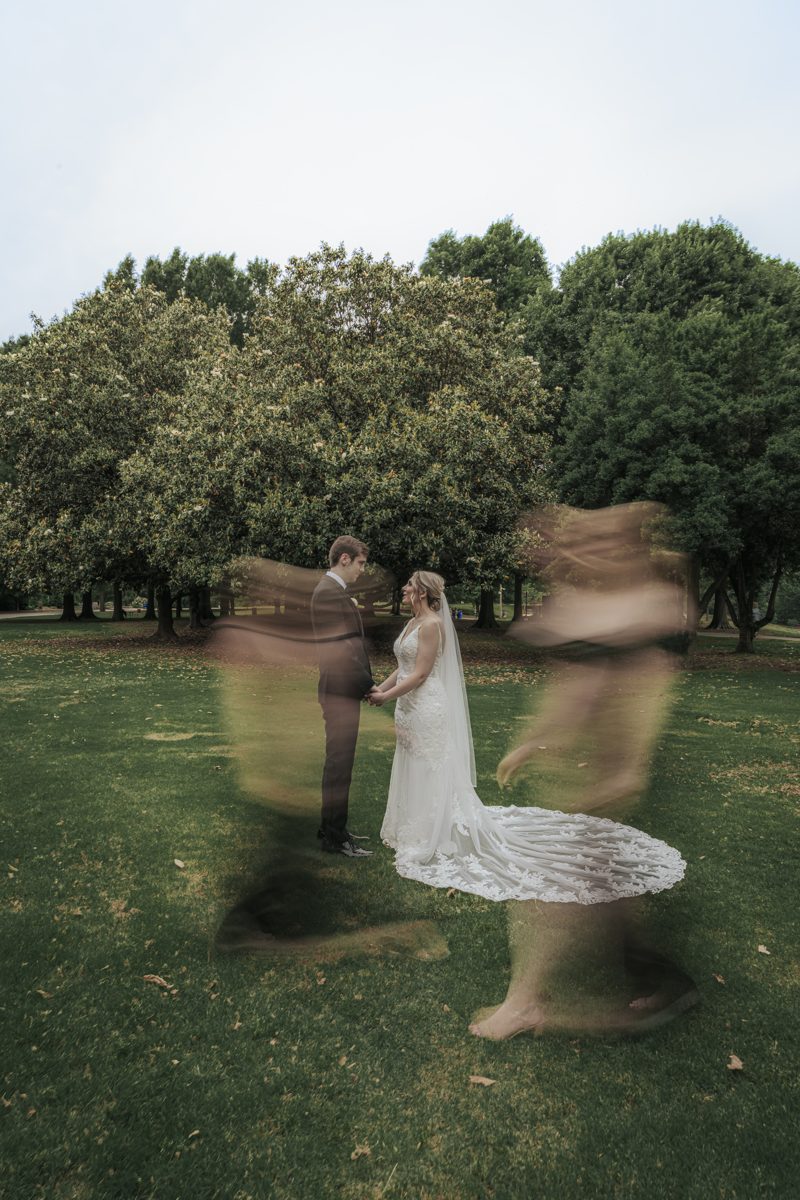 Bride and groom in the last light of the day